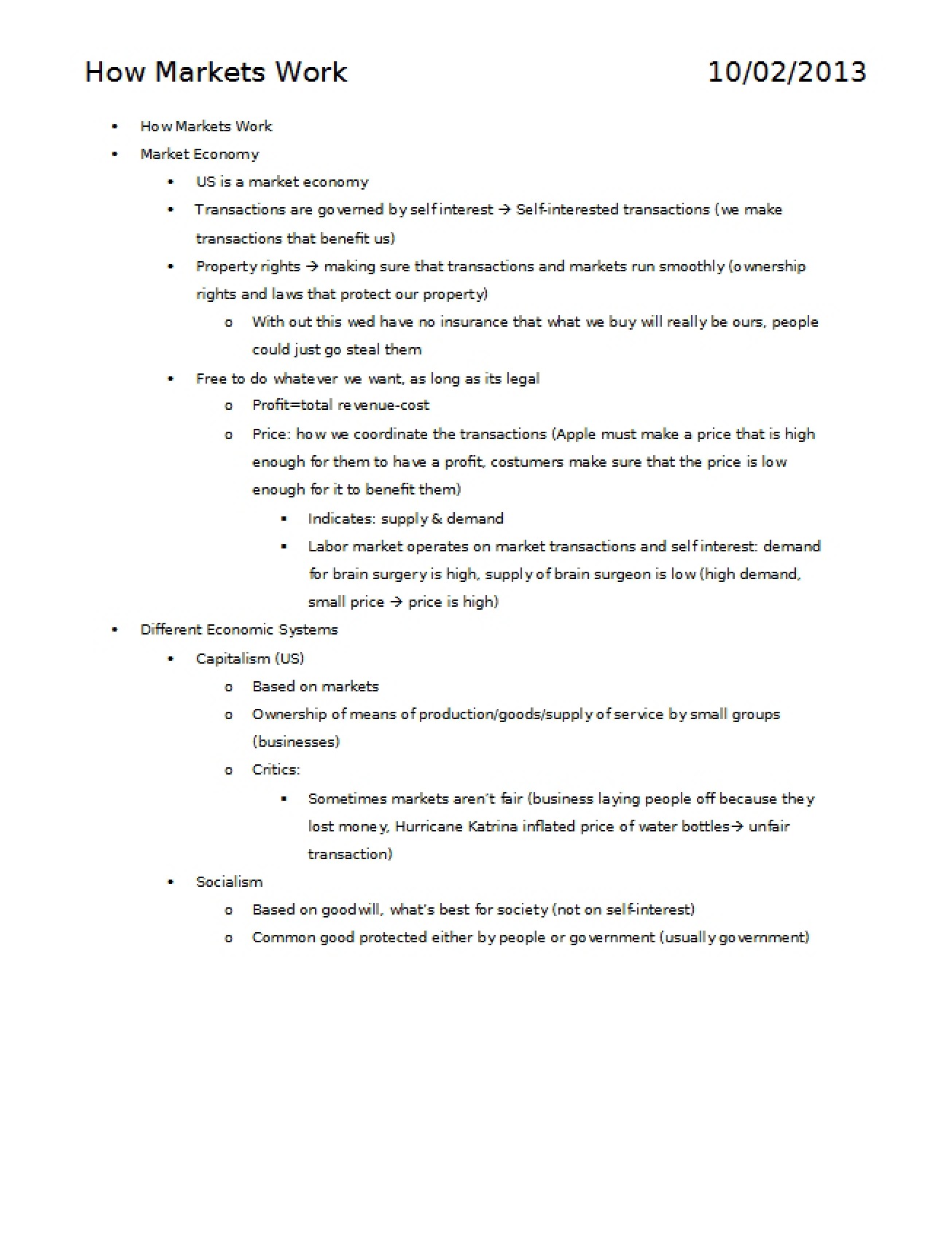 Workings of Markets