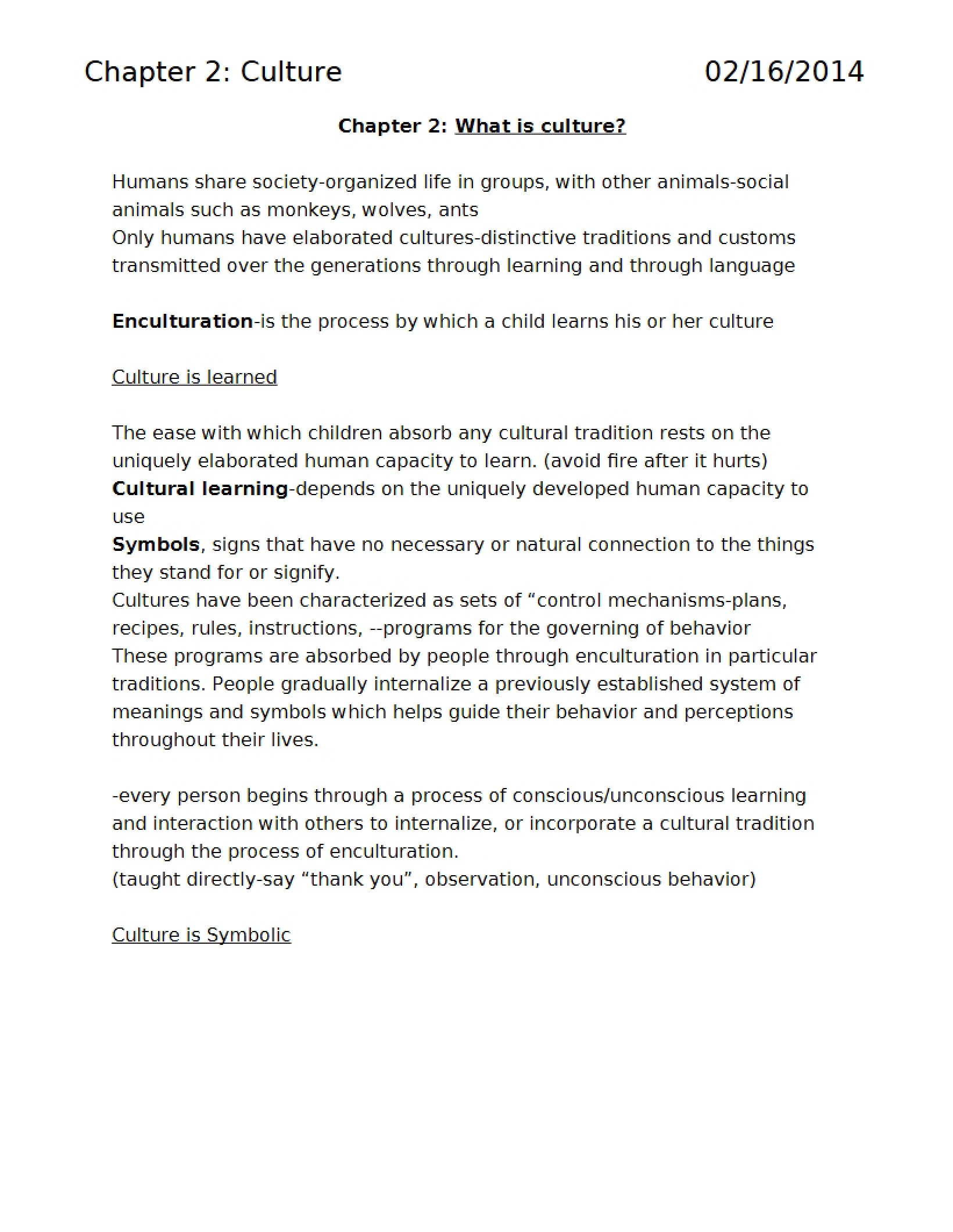 Understanding Culture Chapter 2
