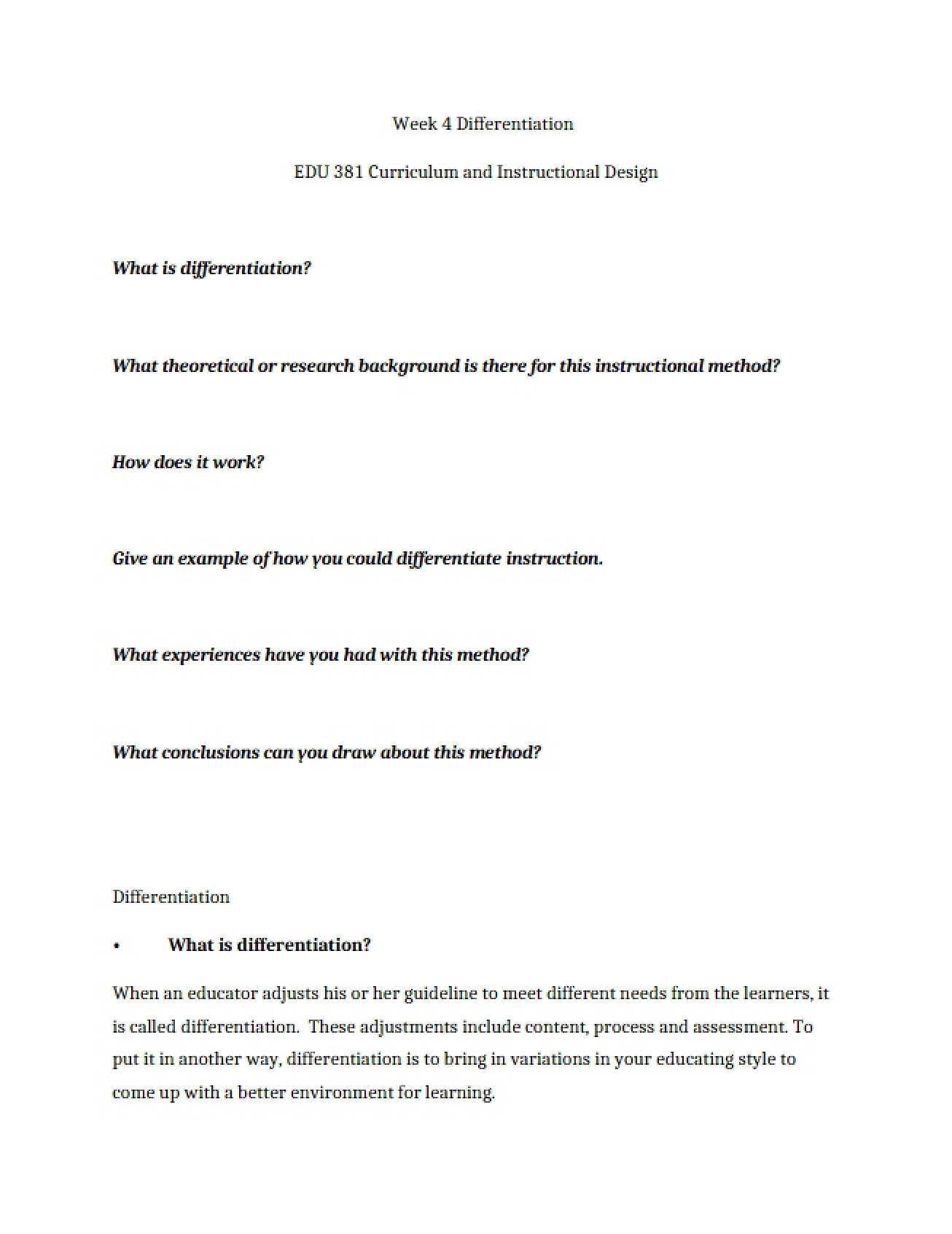 Differentiation in Week 4