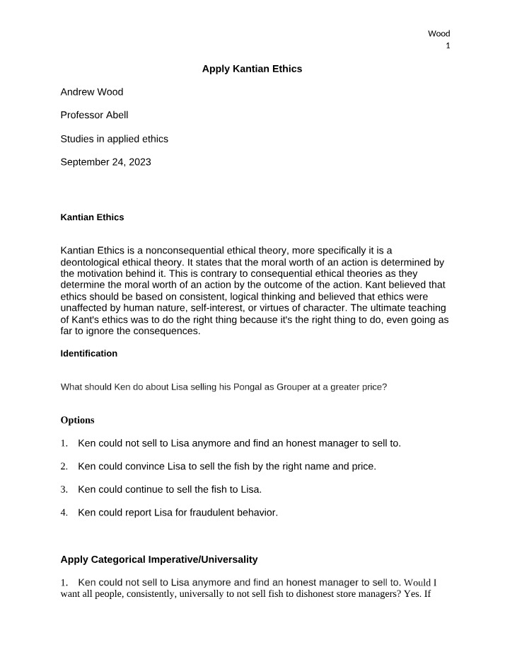 Applying Kantian Ethics