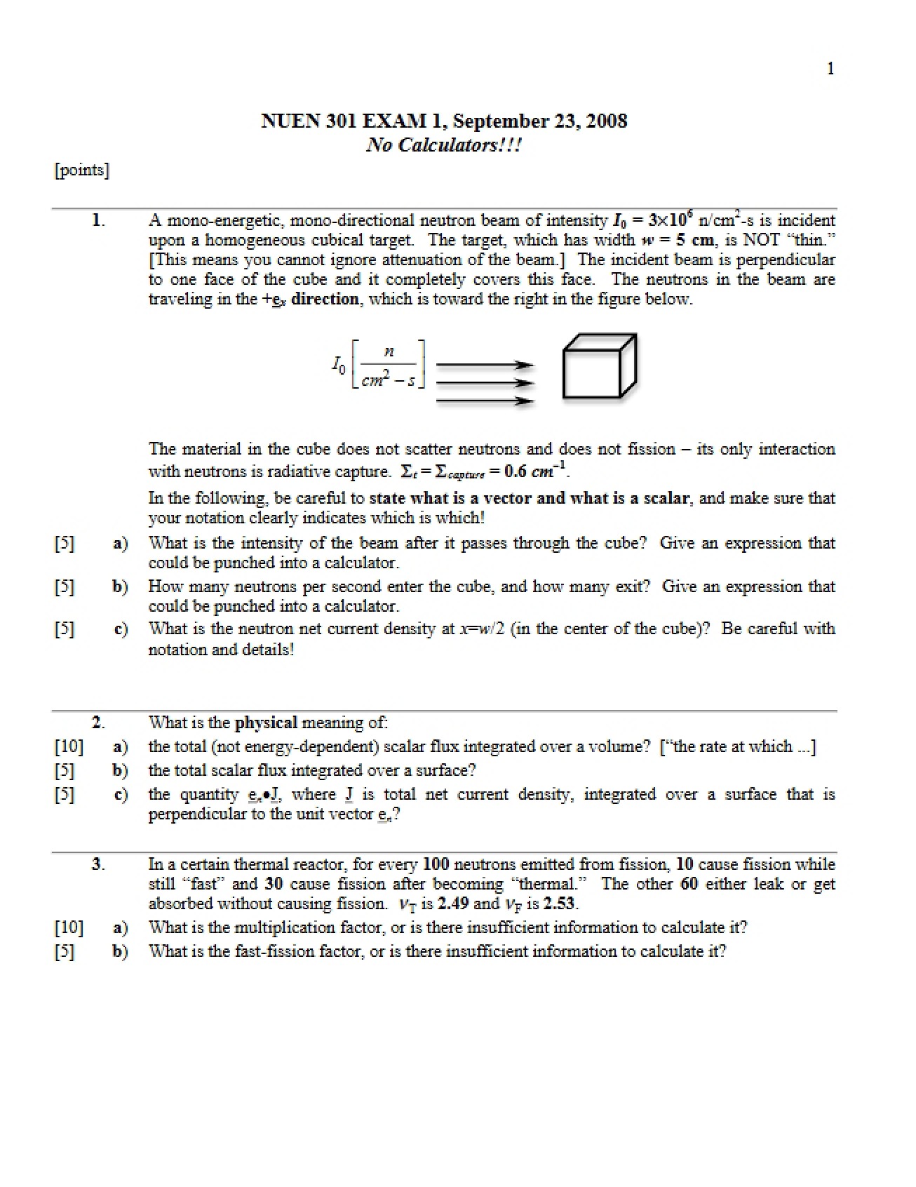 NUEN 301 Exam 1 (September 23, 2008)