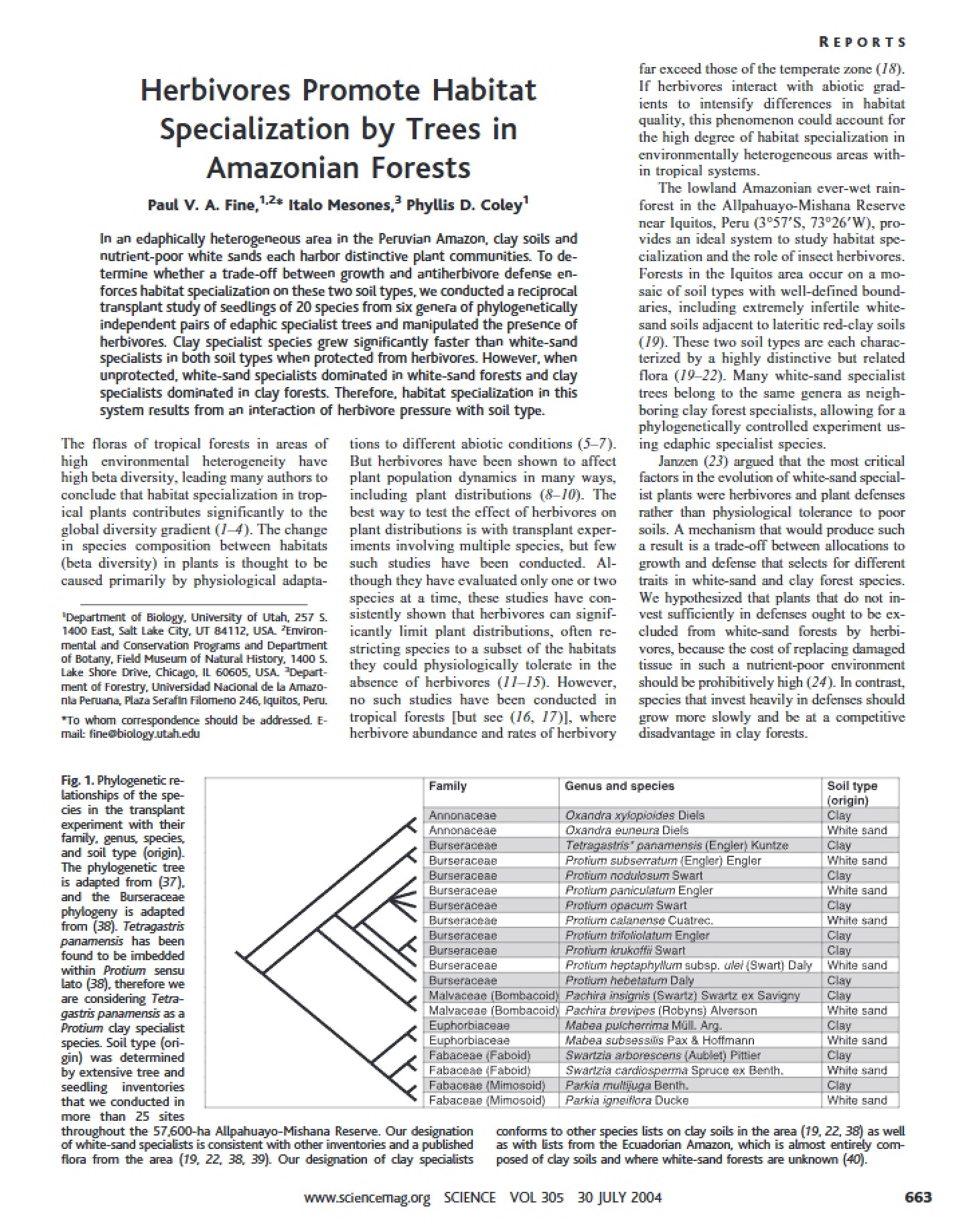 Amazonian Forest Tree Habitat Specialization via Herbivores