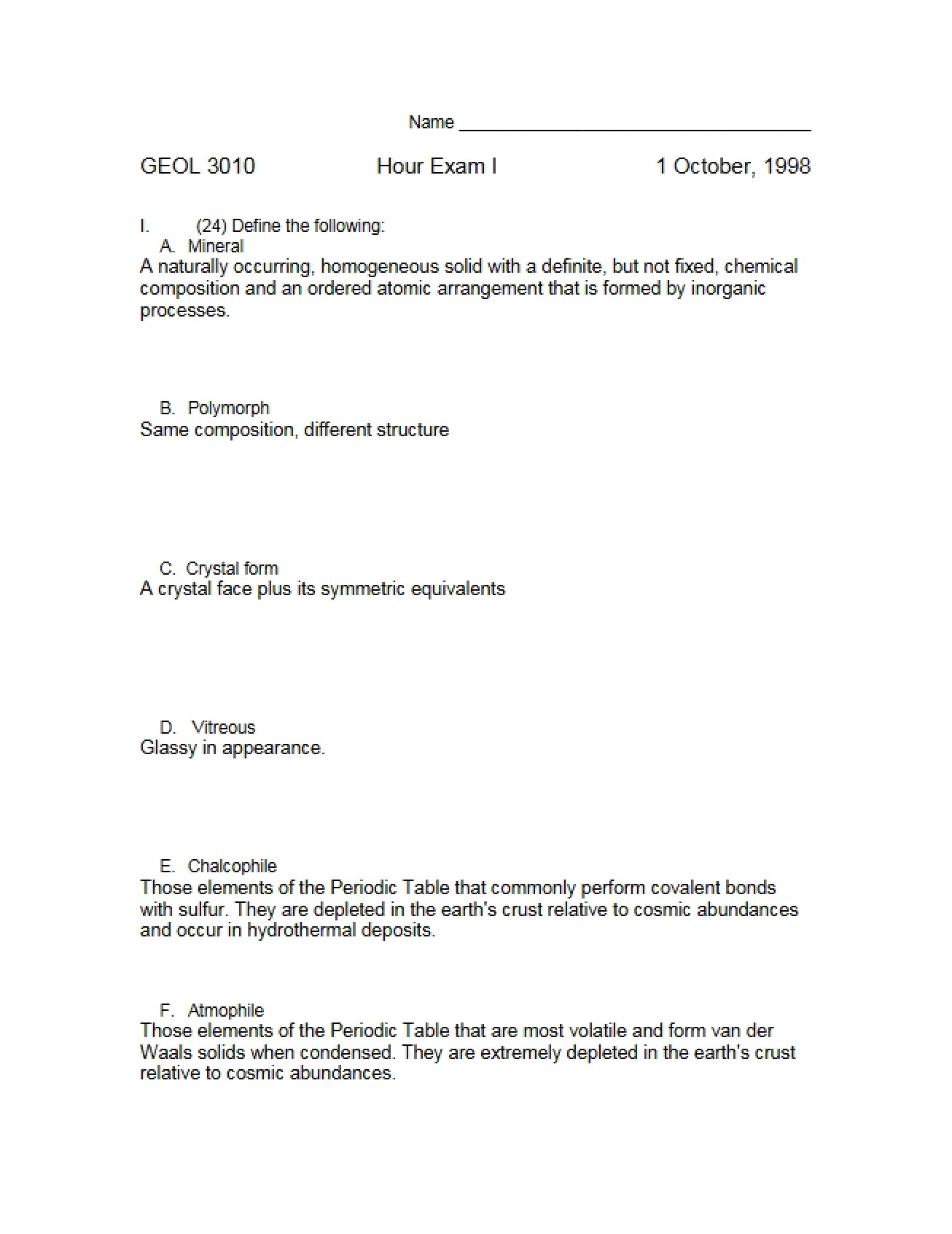 Examination One (Second Instance)