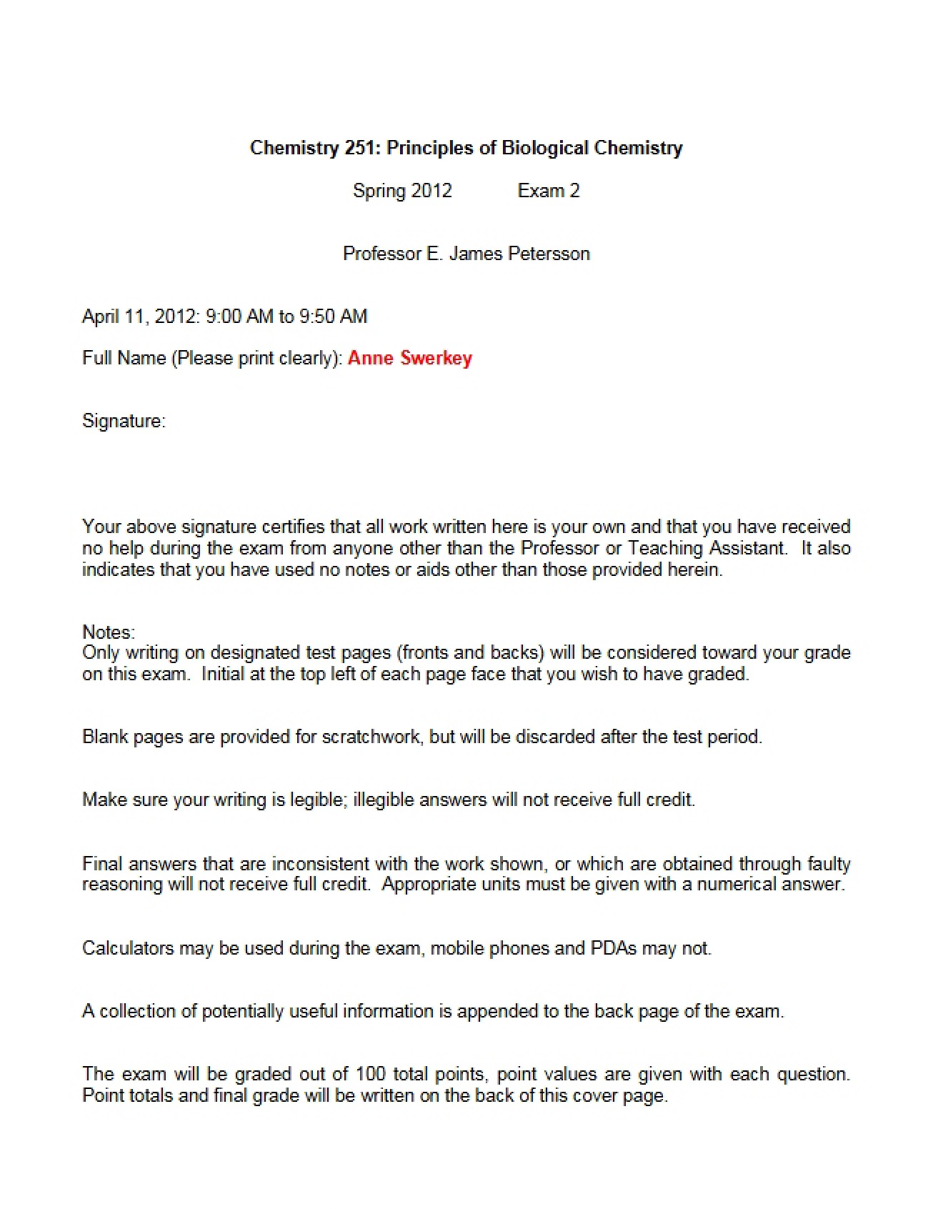 Key for Spring 2012 Exam 2