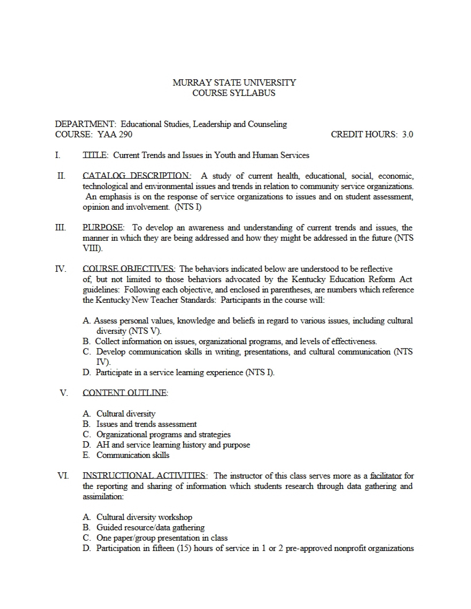 Syllabus Youth and Human Services Trends