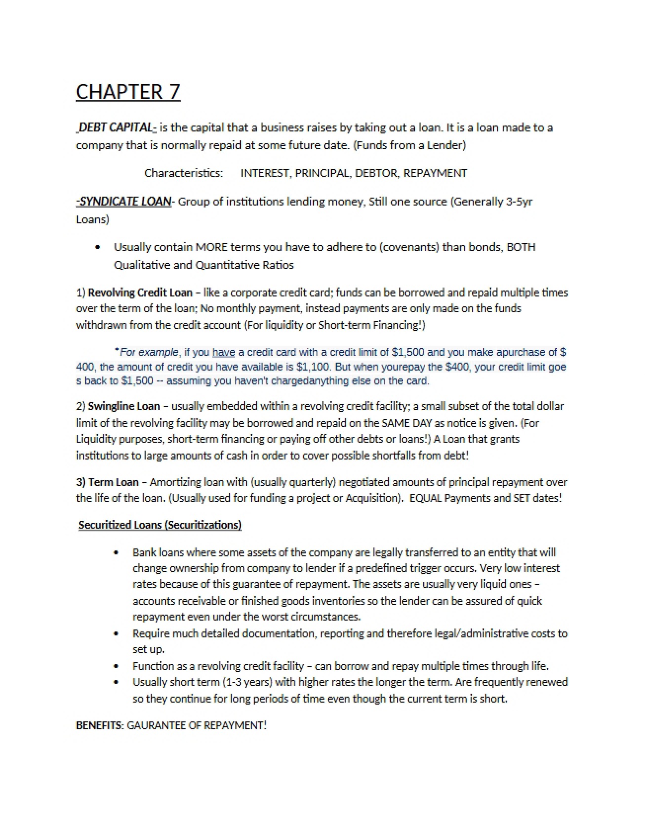 Debt Capital Explained in Chapter Seven