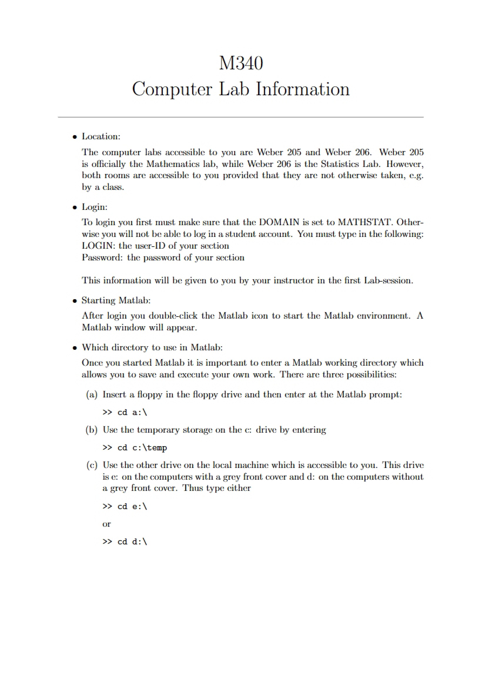 Info for Computer Lab