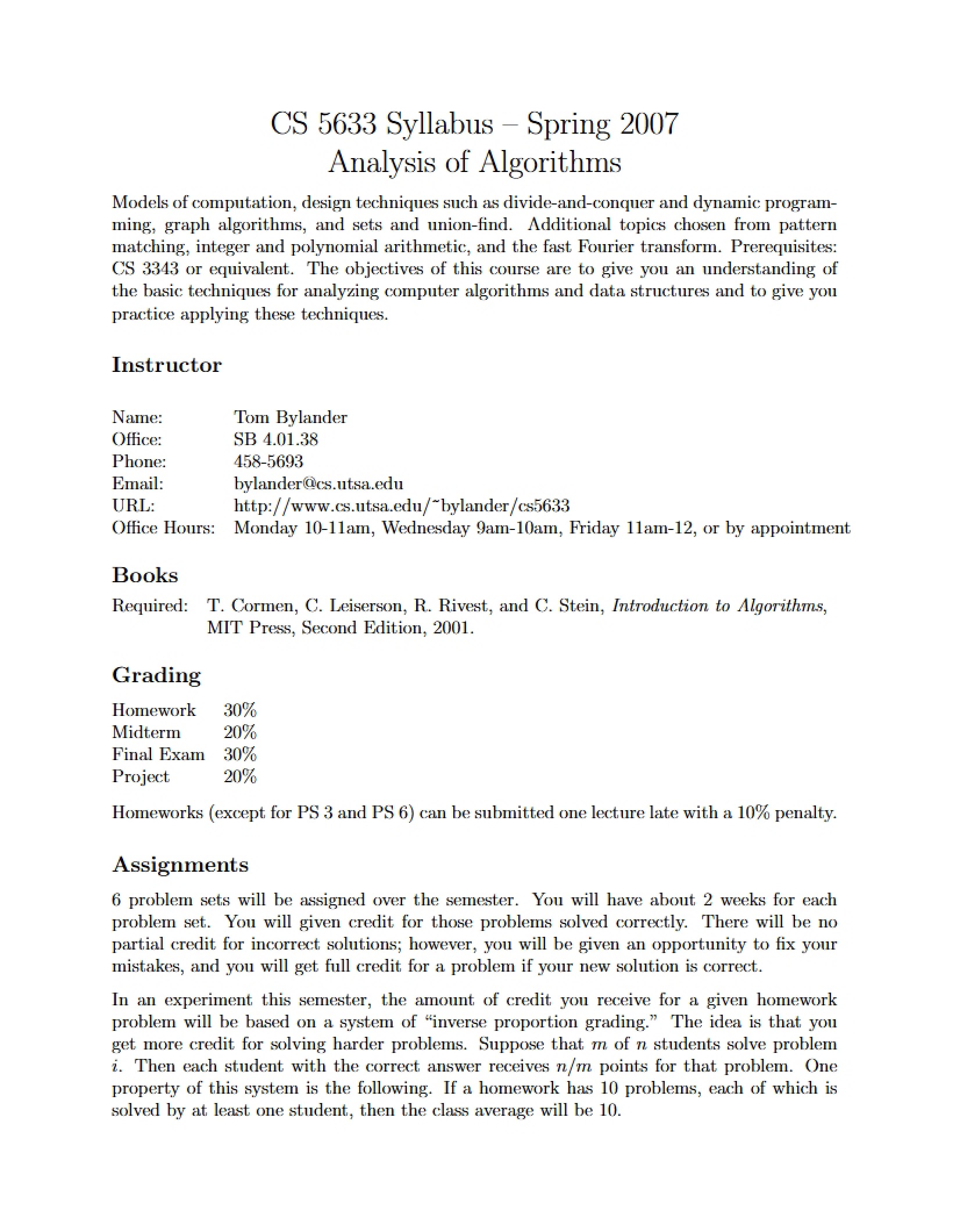 Algorithms Analysis Syllabus