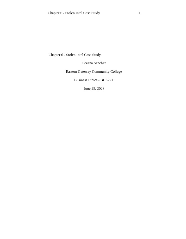 Chapter 6 Case Study - Stolen Intel