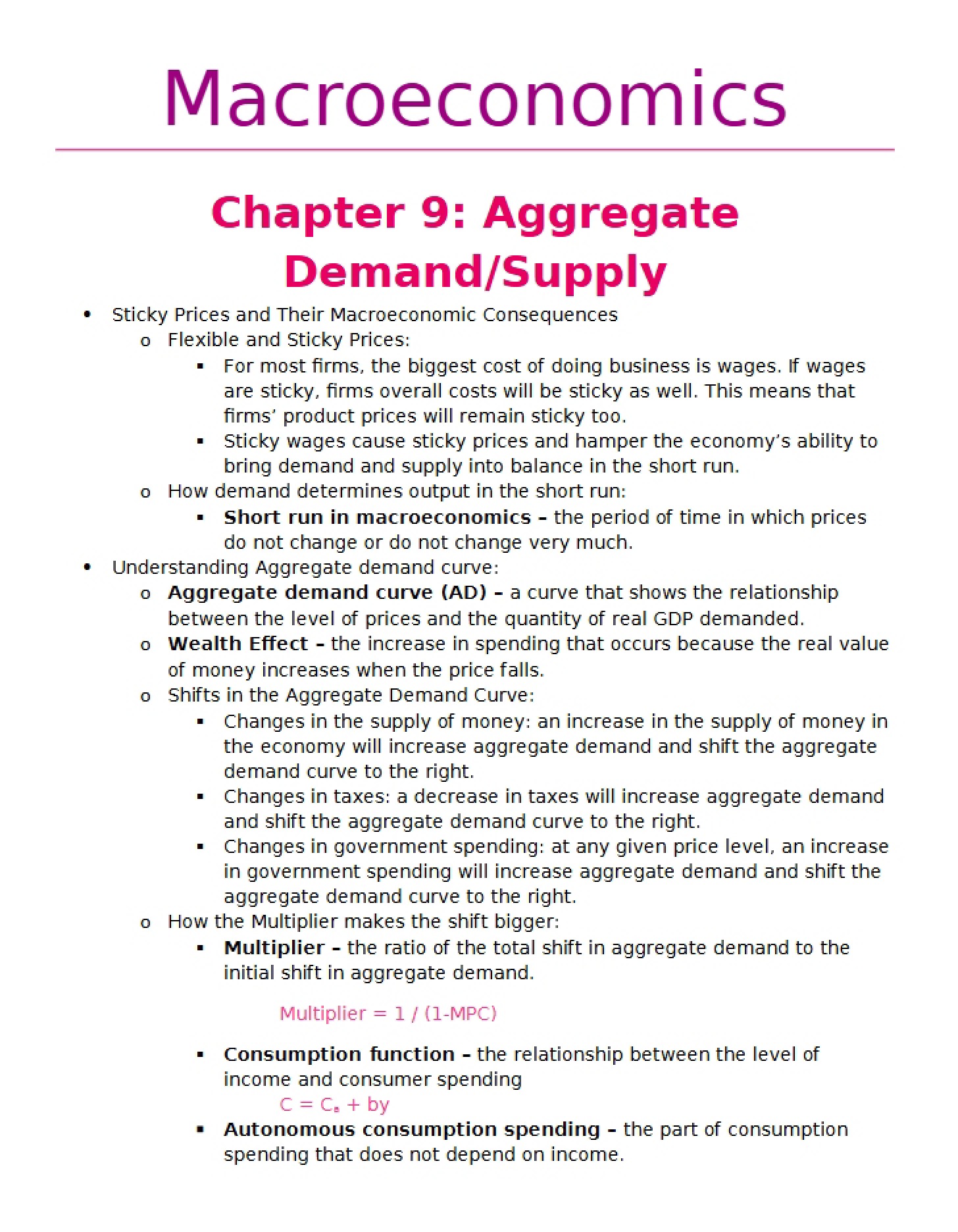 Aggregate Demand and Supply Chapter Nine