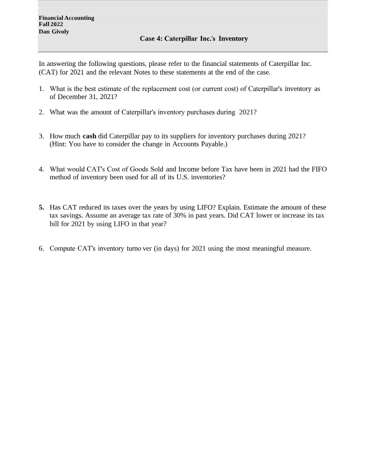 Caterpillar 2021 Fiscal Year Inventory Case