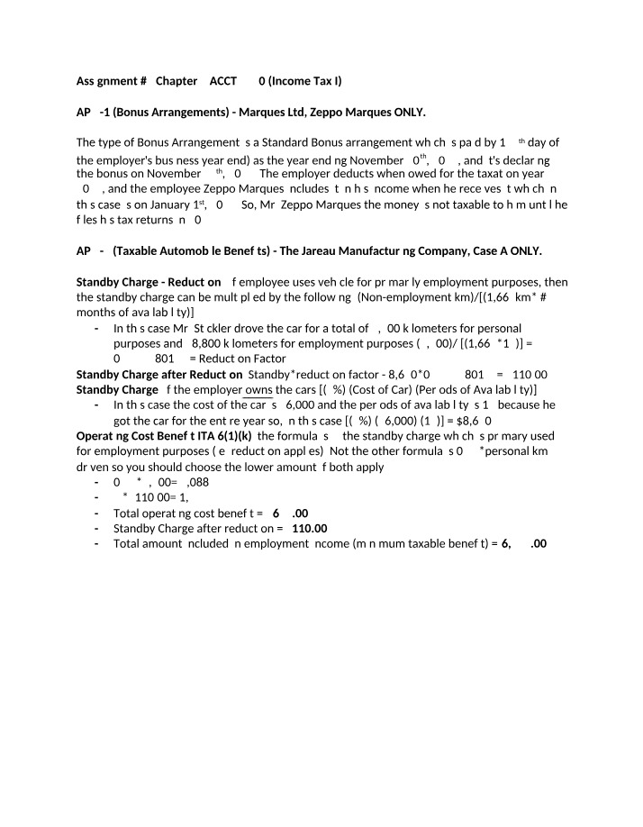 Assignment 3 - Taxable Automobile Benefits and Bonus Arrangements