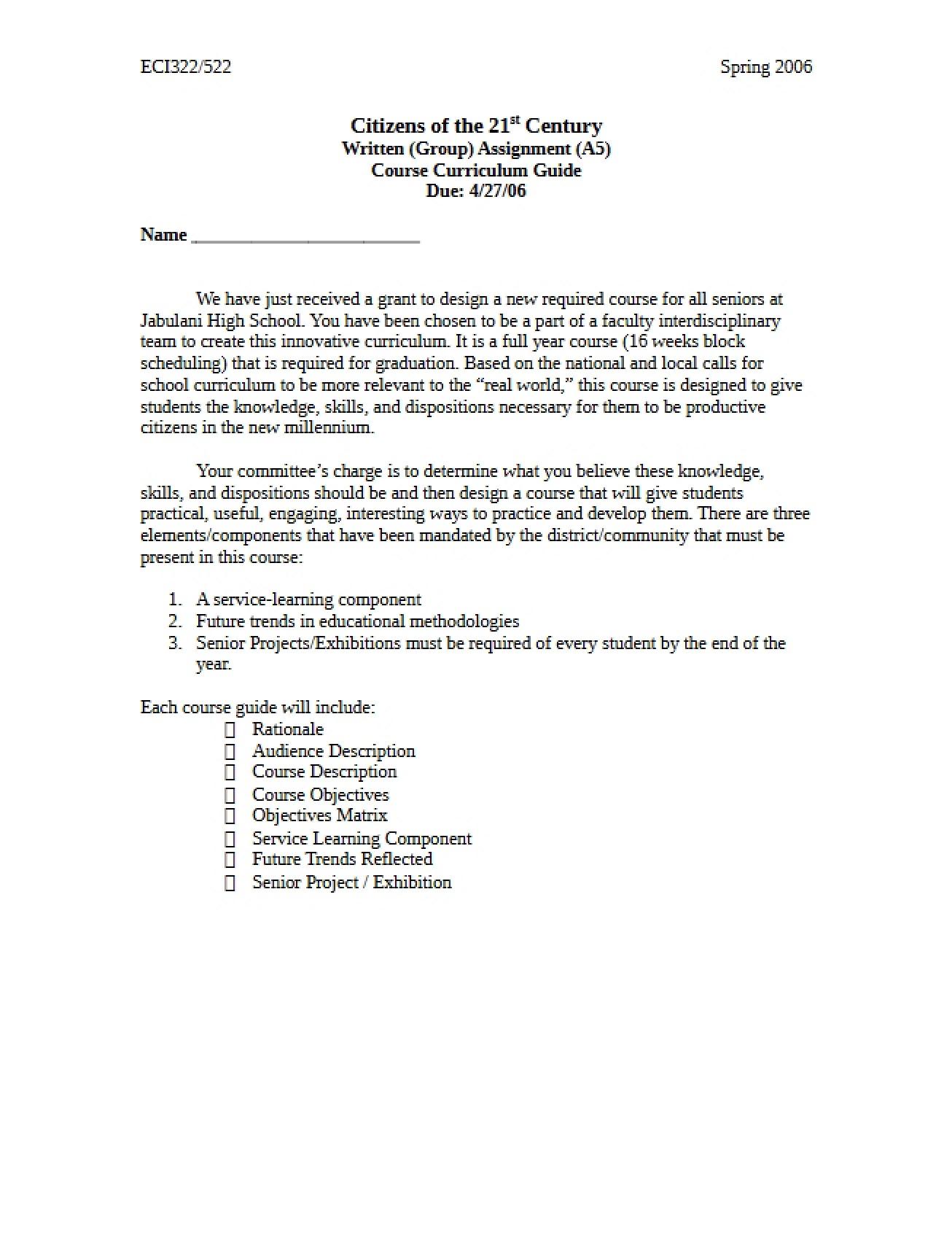 Written Task for Secondary Curriculum