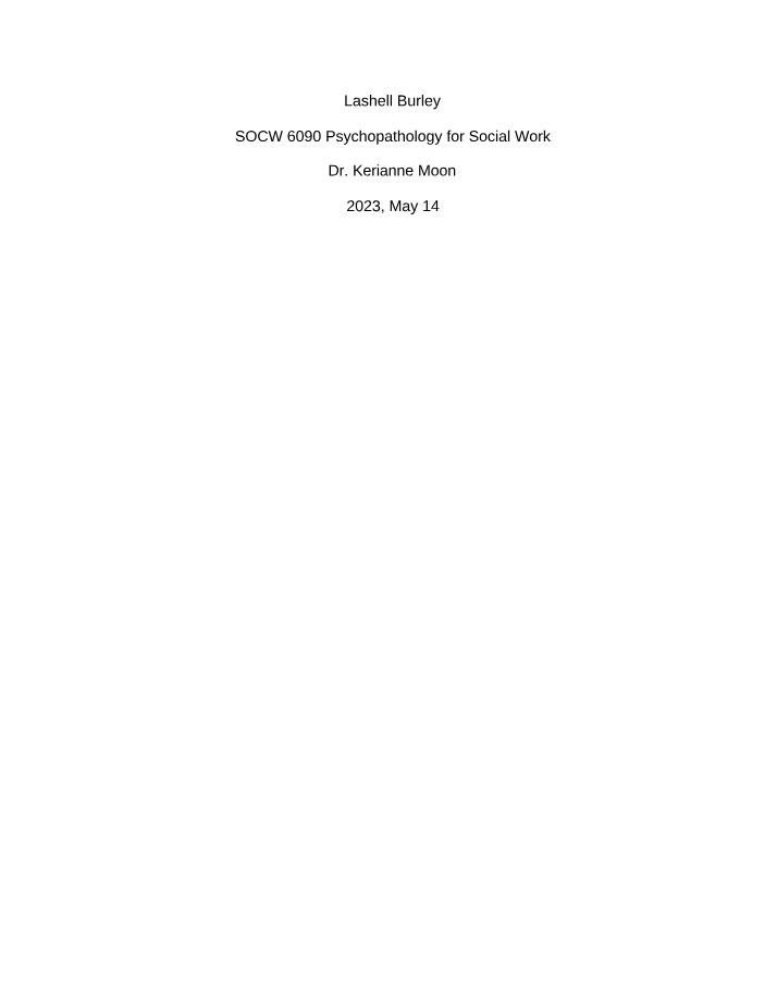 Case Study Analysis - SOCW 6090 Psychopathology