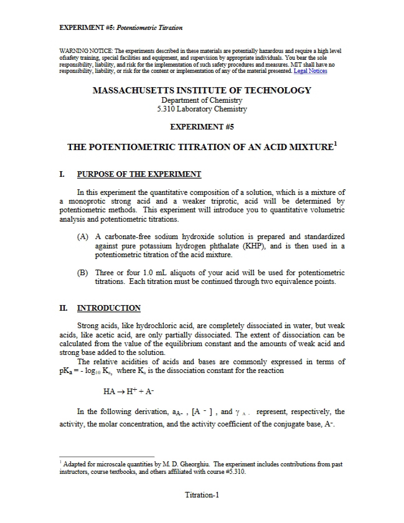 Acid Mixture: Potentiometric Titration