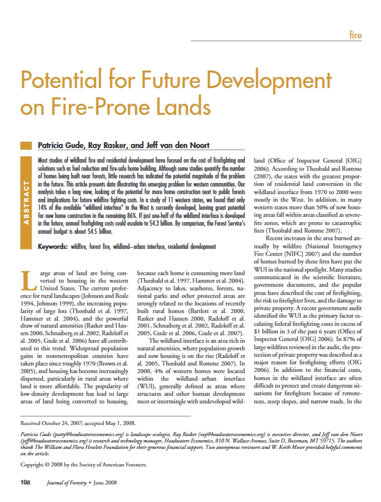 Potential for Future Development on Fire-Prone Lands