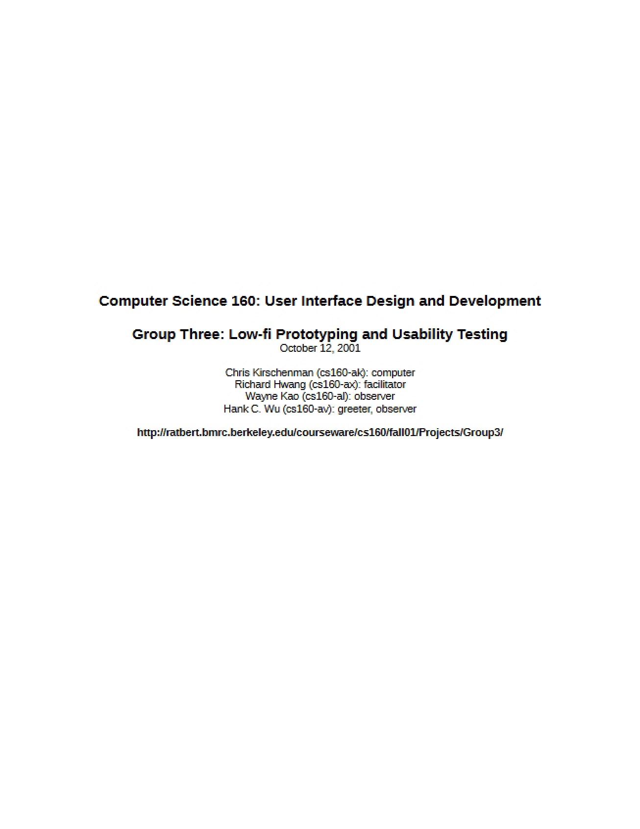 Usability Testing and Low-fi Prototyping (Group Three)