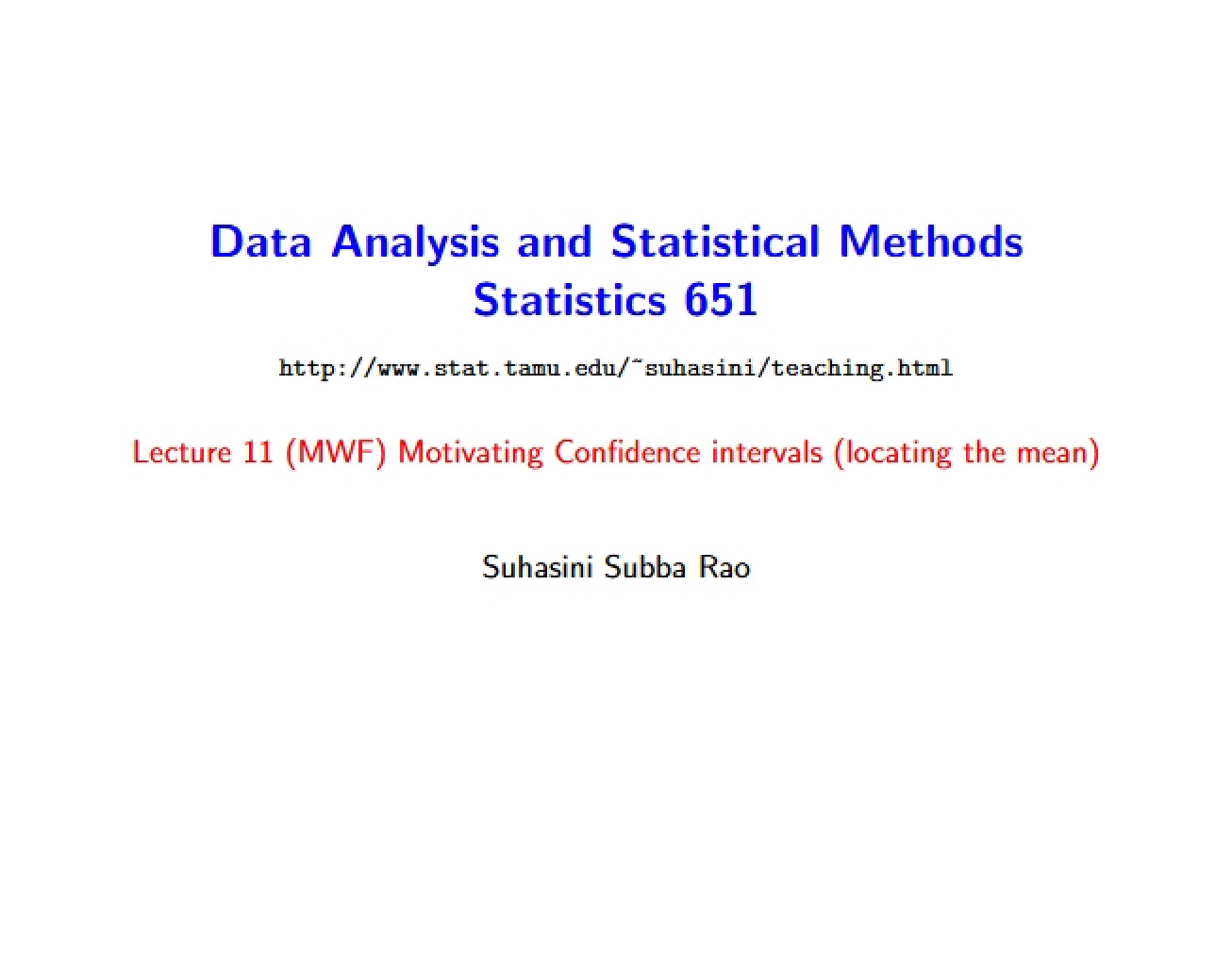 Lecture 11 (MWF)