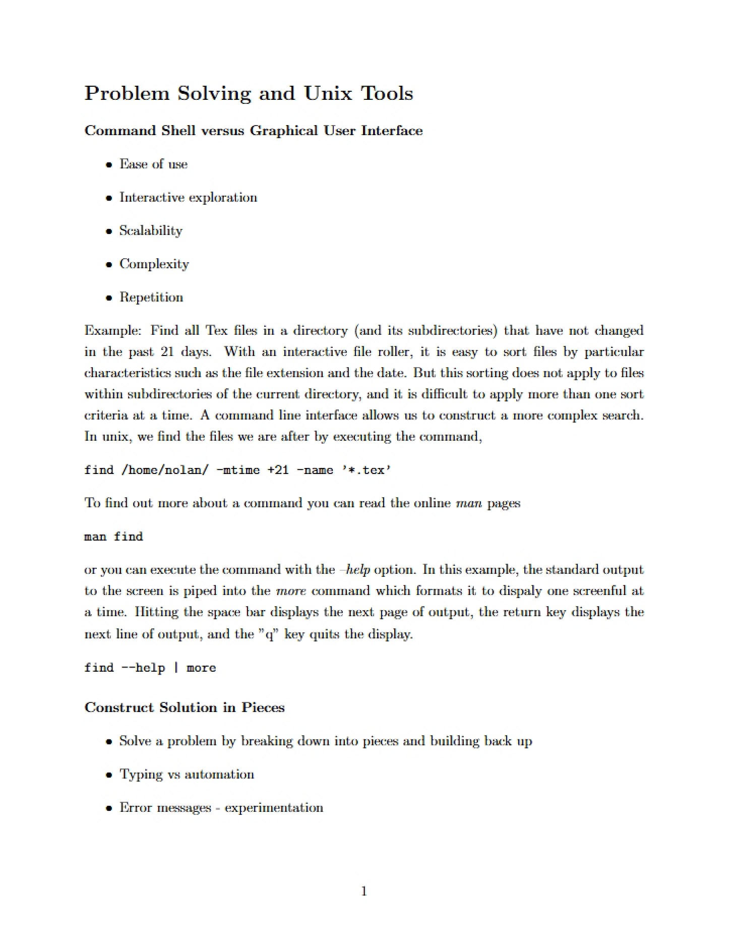 Unix Tools for Problem Solving