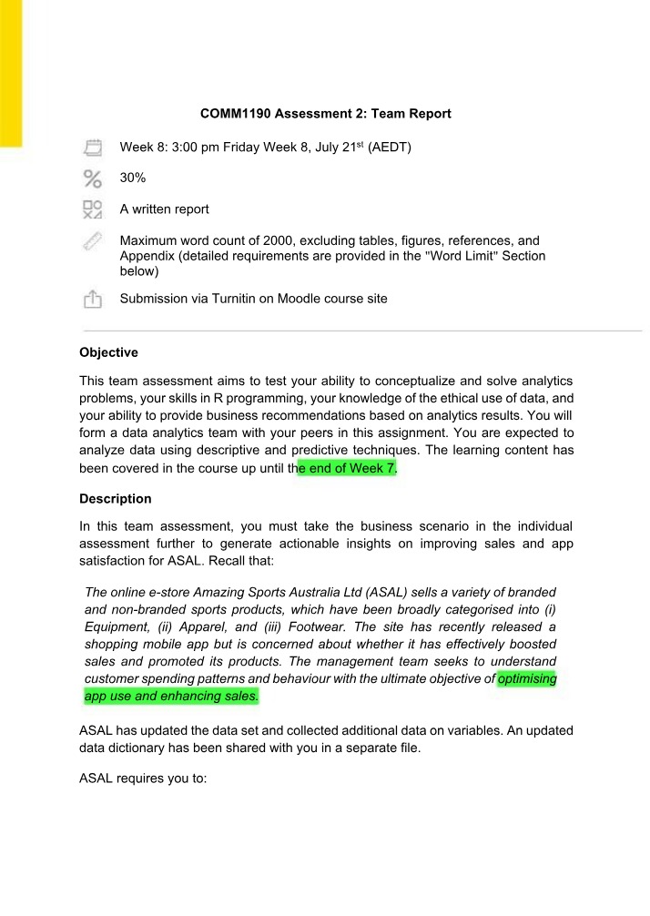 Assessment 2 Team Report for COMM1190