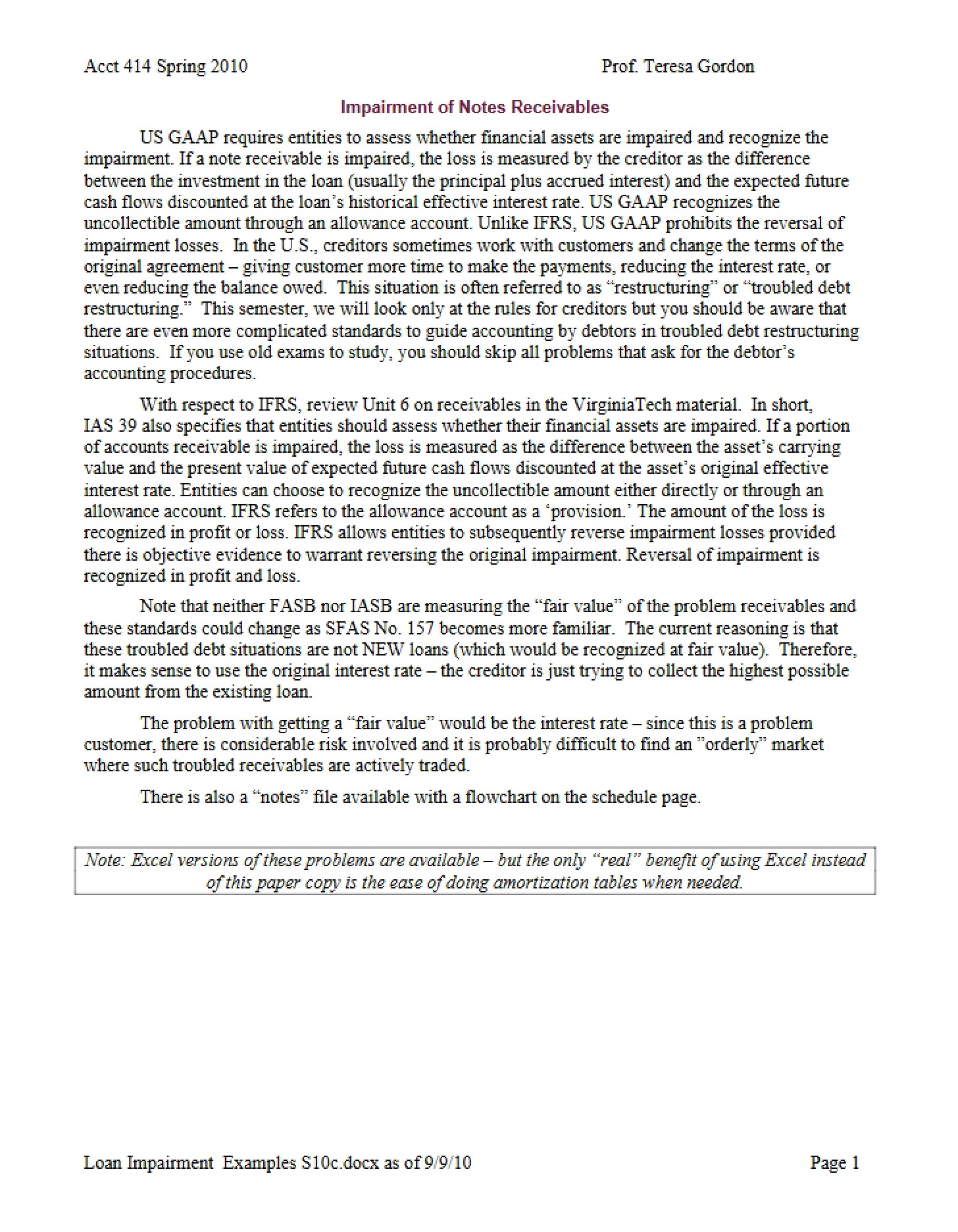 Notes Receivables Impairment