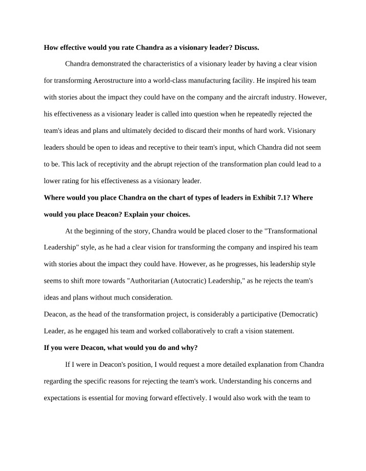 Discussion - Chandra as a Visionary Leader