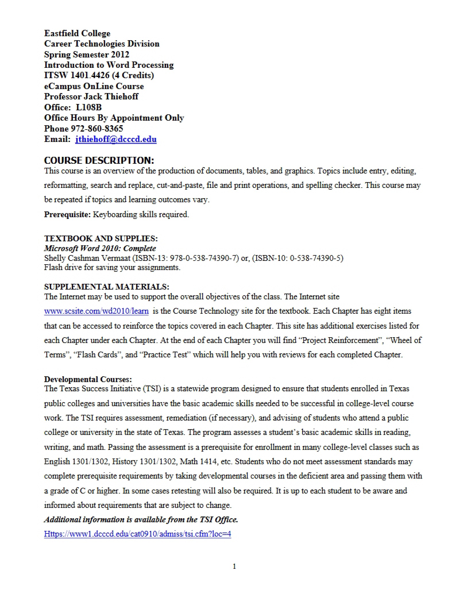 Syllabus for Word 2013
