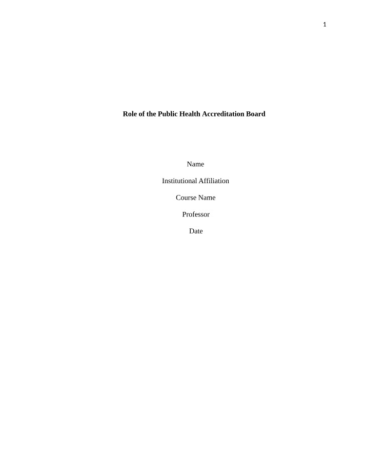 Health Program Planning - The Role of the Public Health Accreditation Board