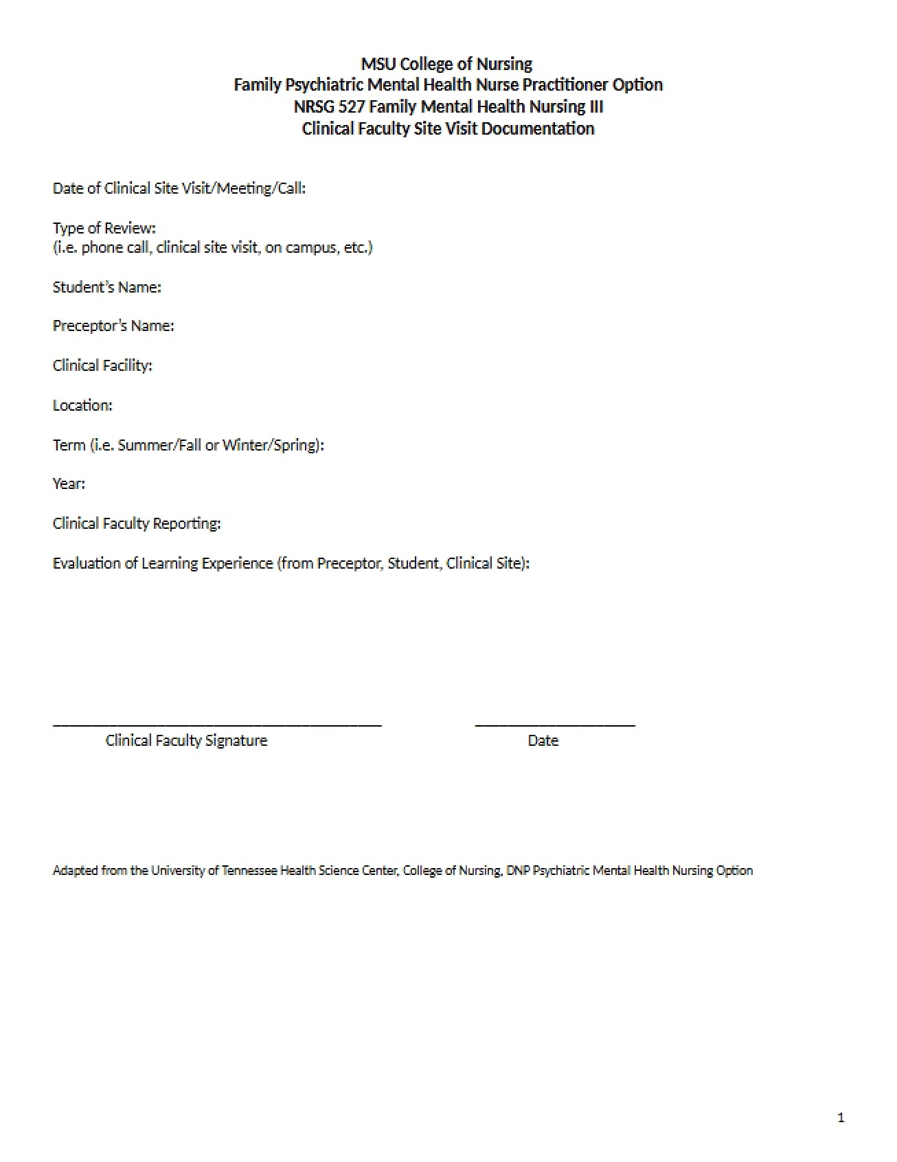 Site Visit Documentation by Clinical Faculty