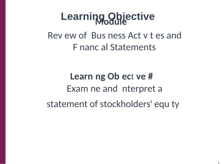 Statement of Stockholders' Equity