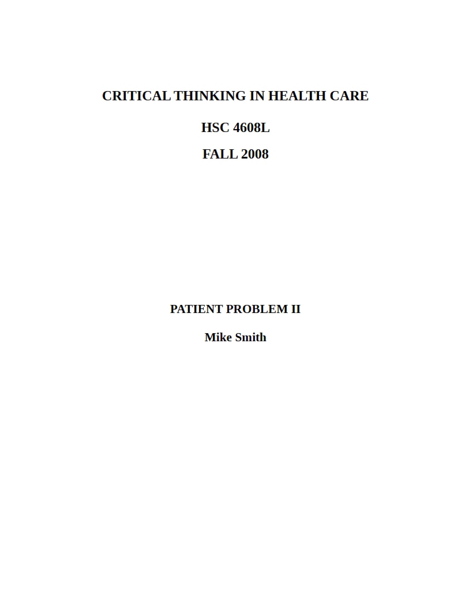 Thinking Critically in Health Care