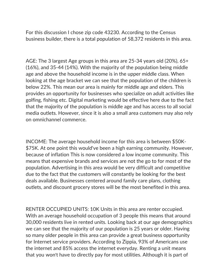Zip Code 43230 Census Data Analysis