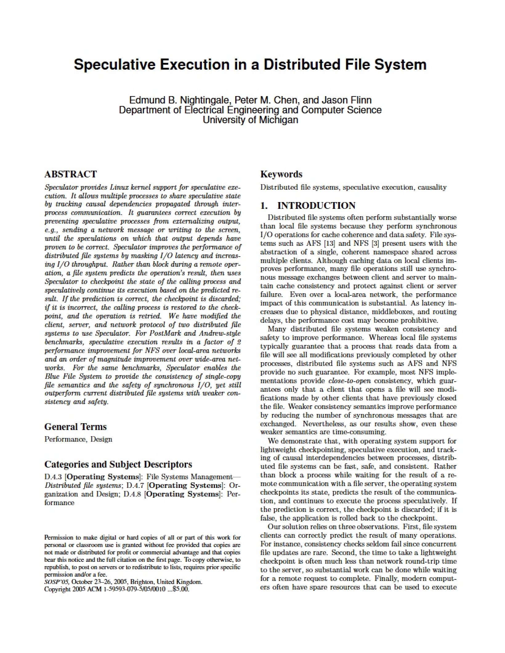 Distributed File Systems Speculative Execution