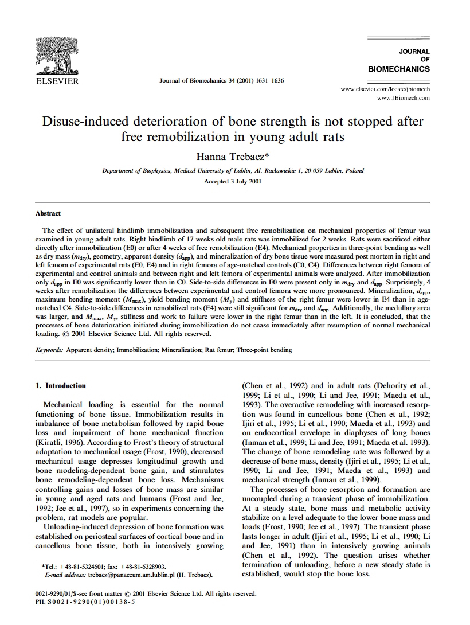 Bone Strength Deterioration from Disuse