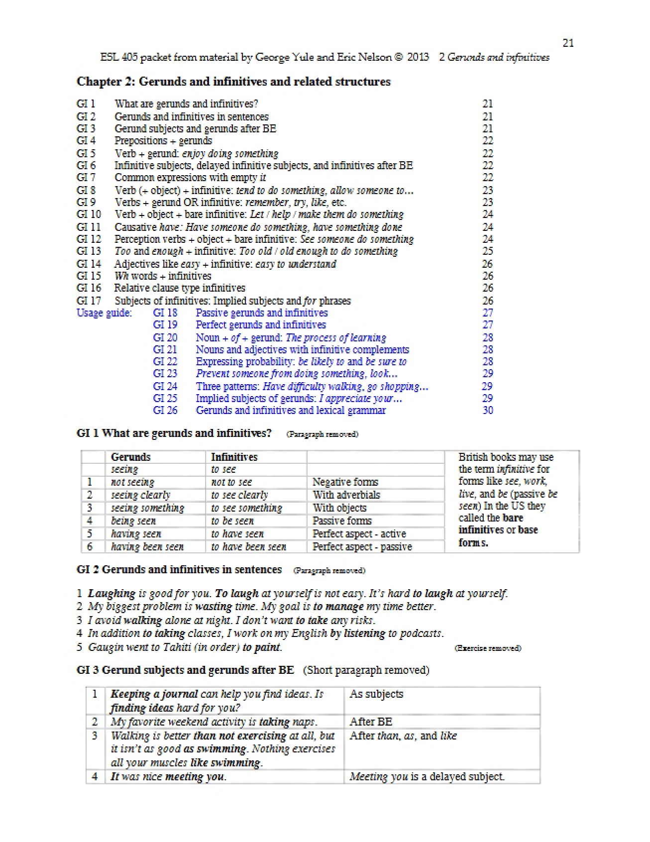 Fall 13 Packet Chapter 2 (Infinitives and Gerunds)
