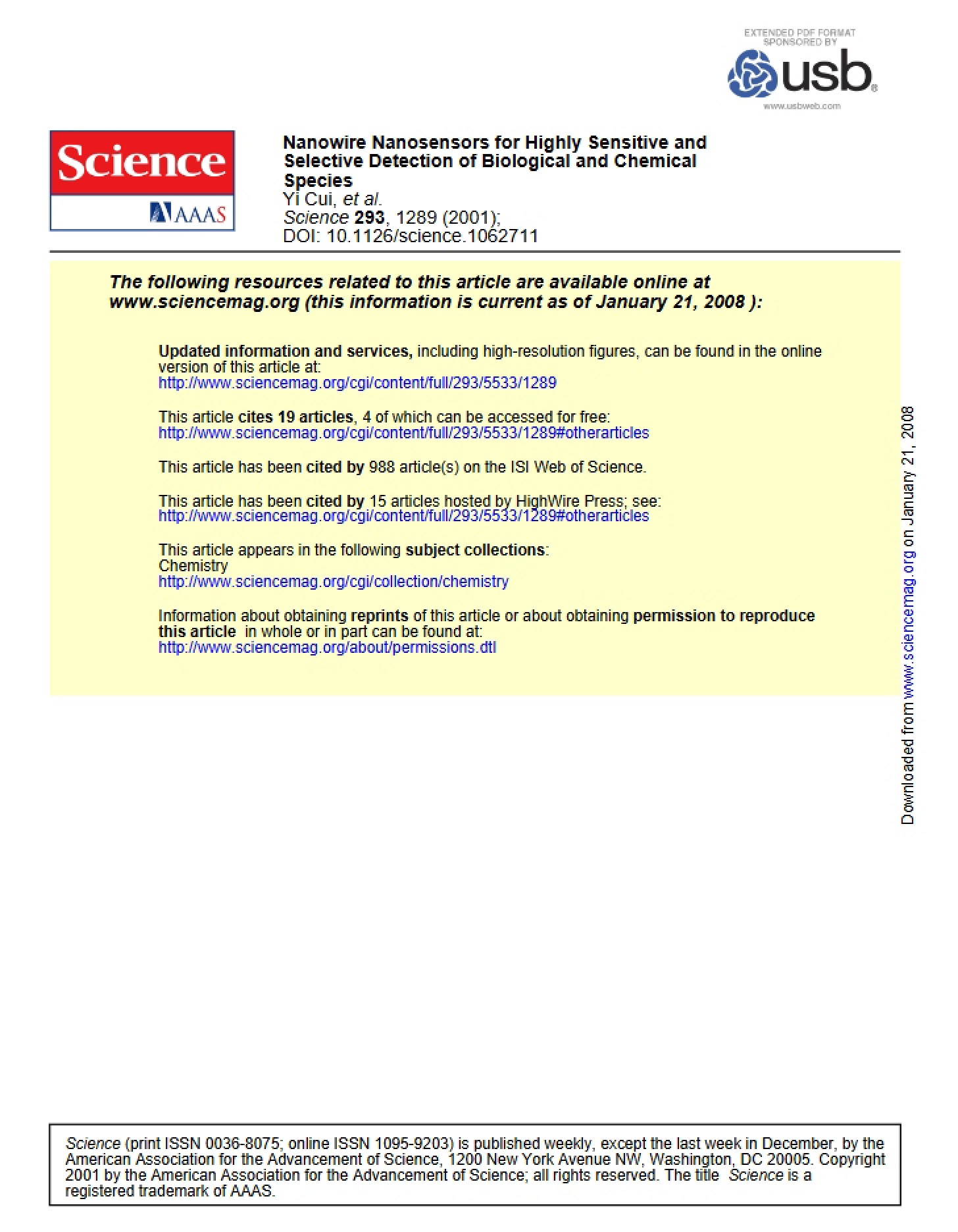 Highly Sensitive and Selective Detection via Nanowire Nanosensors