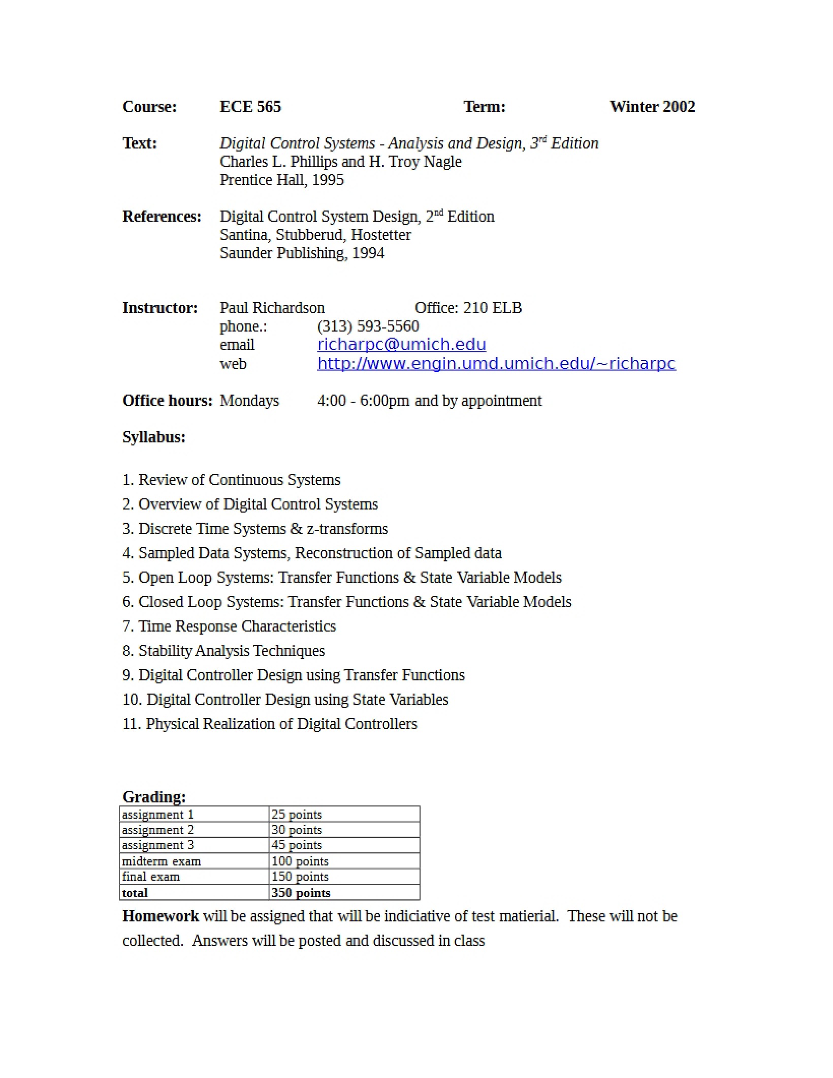 Digital Control Syllabus