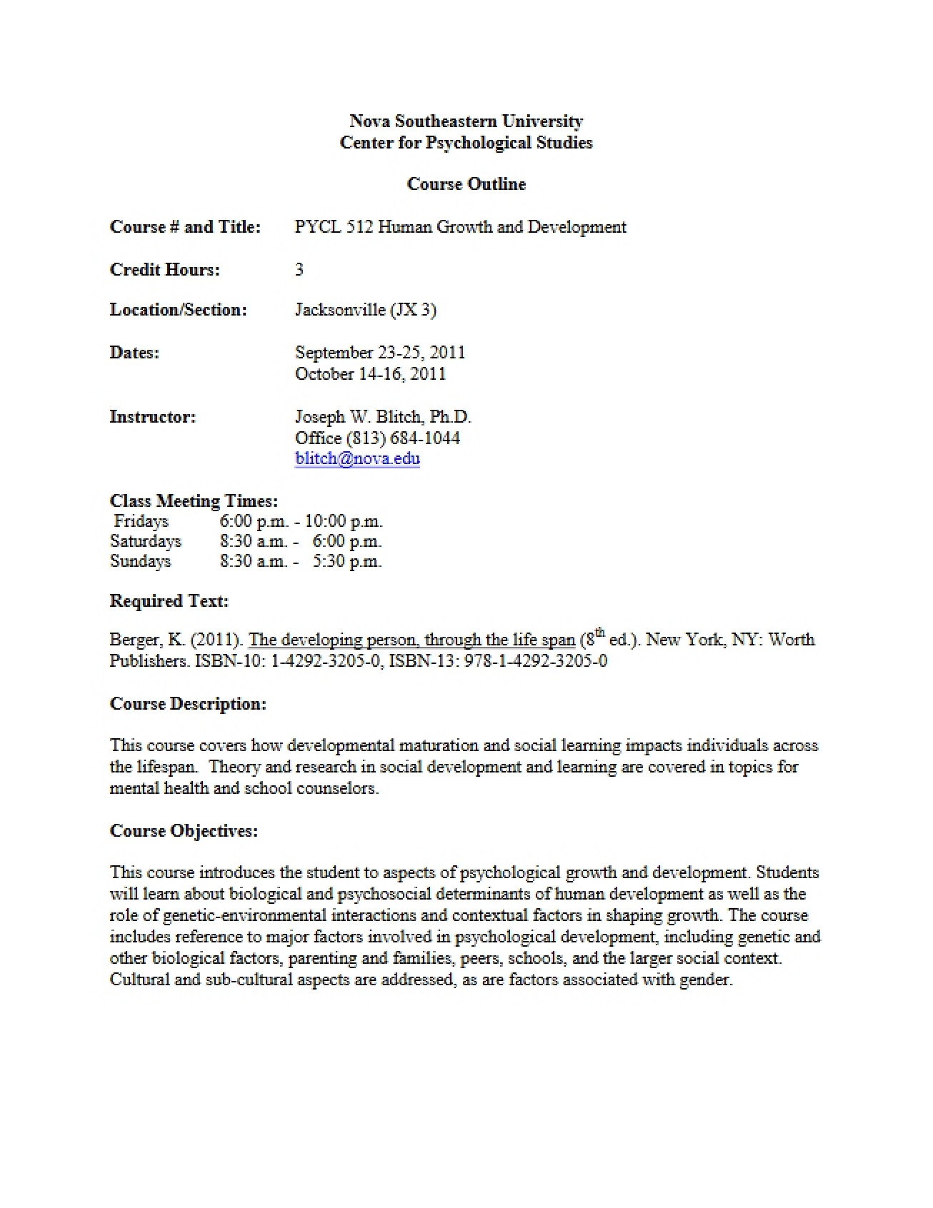Syllabus for Human Growth