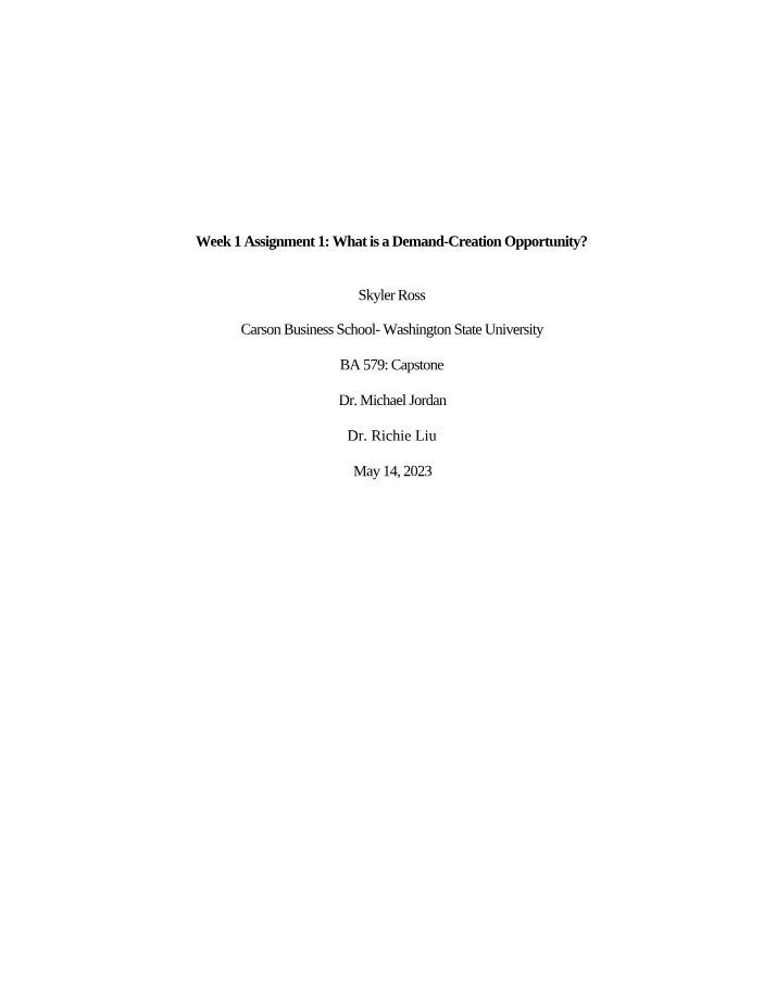 What is a Demand-Creation Opportunity Week 1 Assignment 1