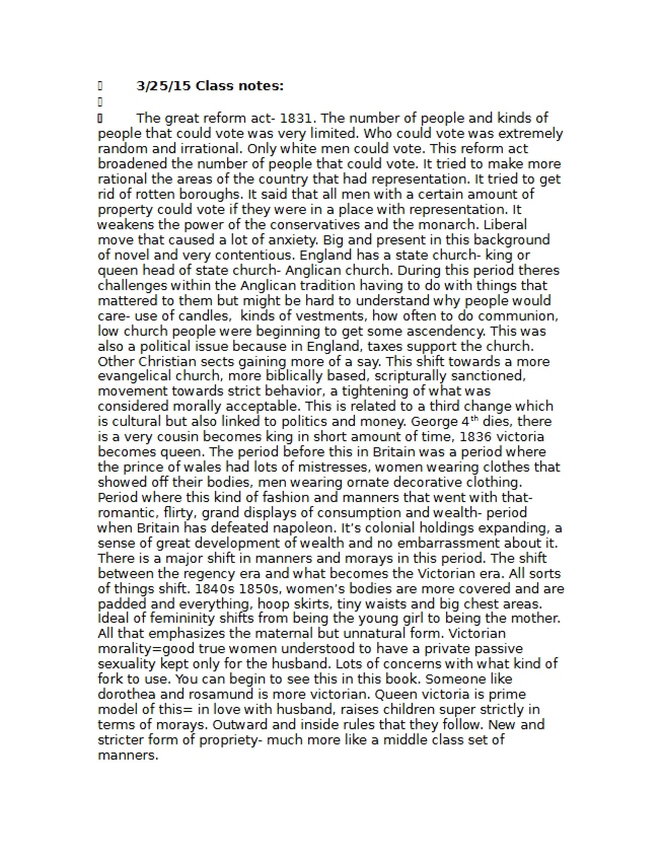Class Notes March 25, 2015
