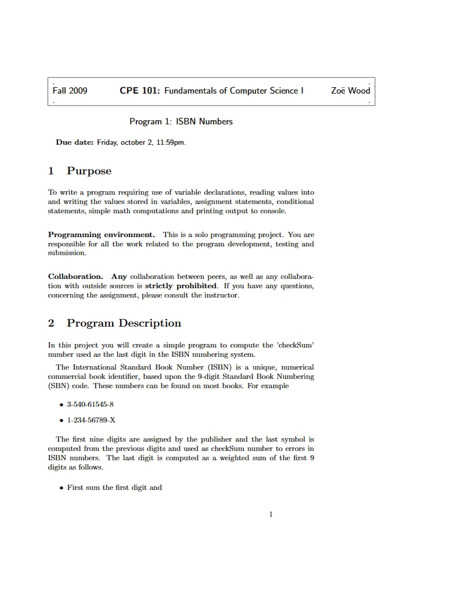 ISBN Numbers Programming Assignment 1