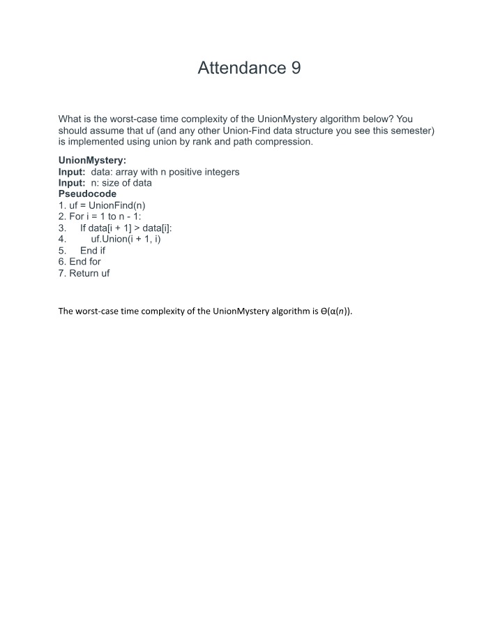 Worst-Case Time Complexity for UnionMystery Algorithm