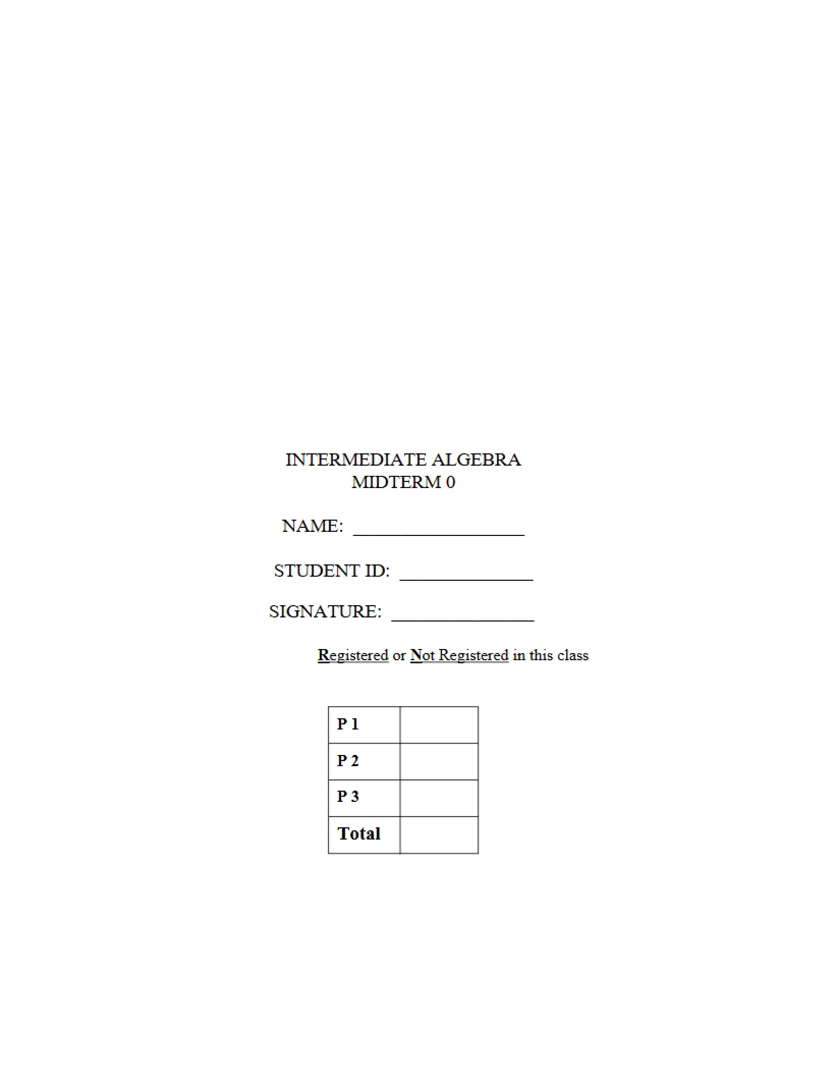 Midterm Zero Intermediate Algebra