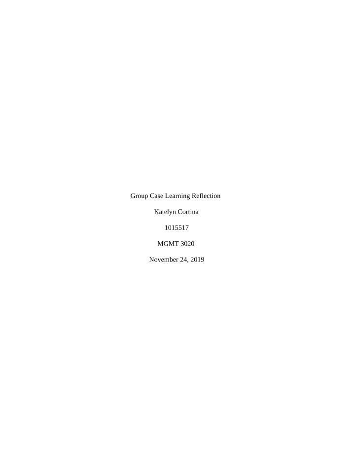 Reflection on Group Case Learning