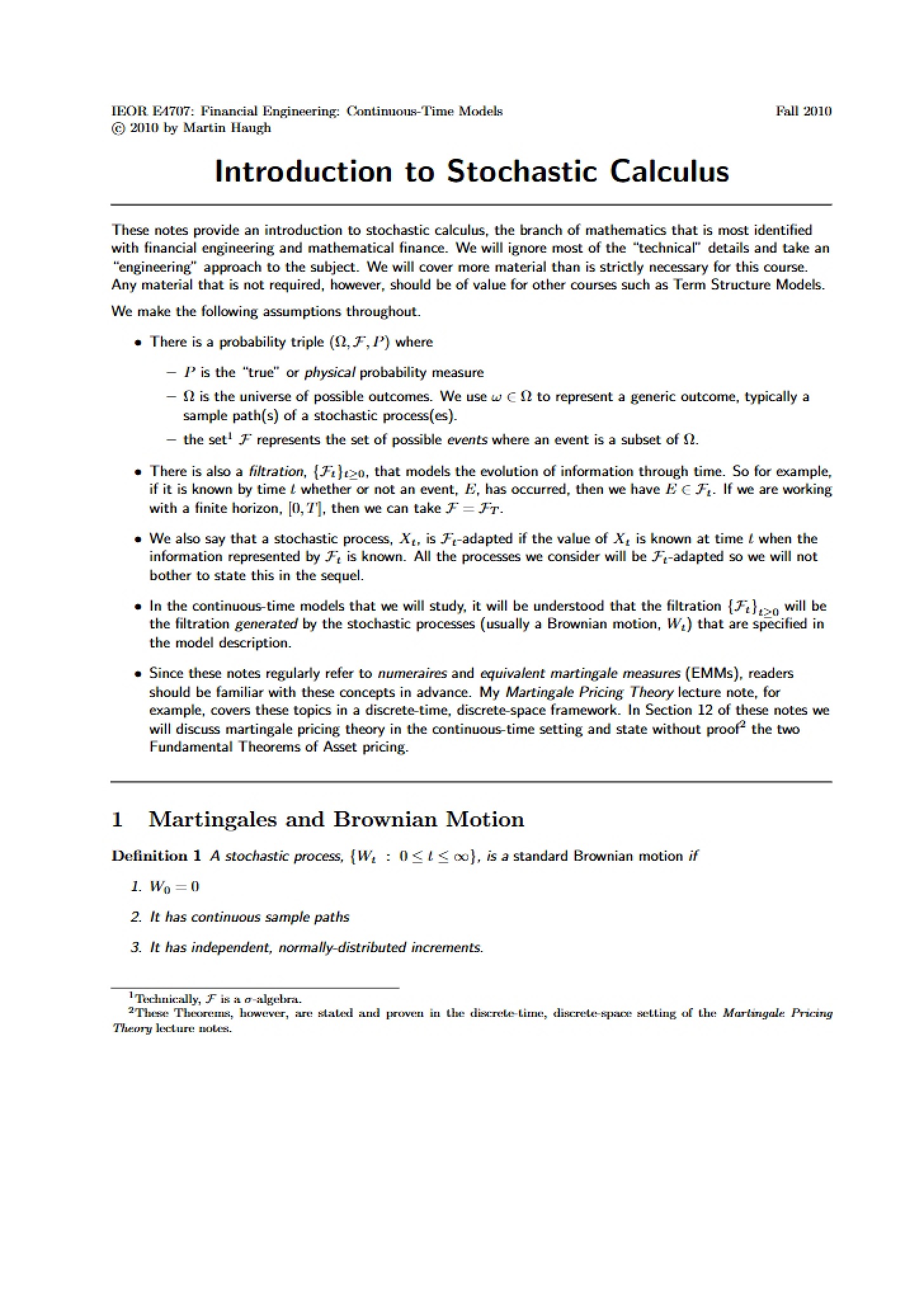 Stochastic Calculus Introduction
