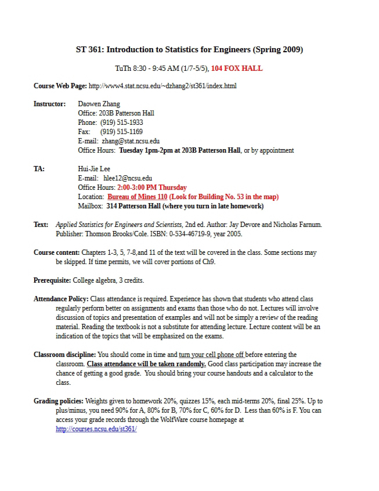 Statistics for Engineers Syllabus
