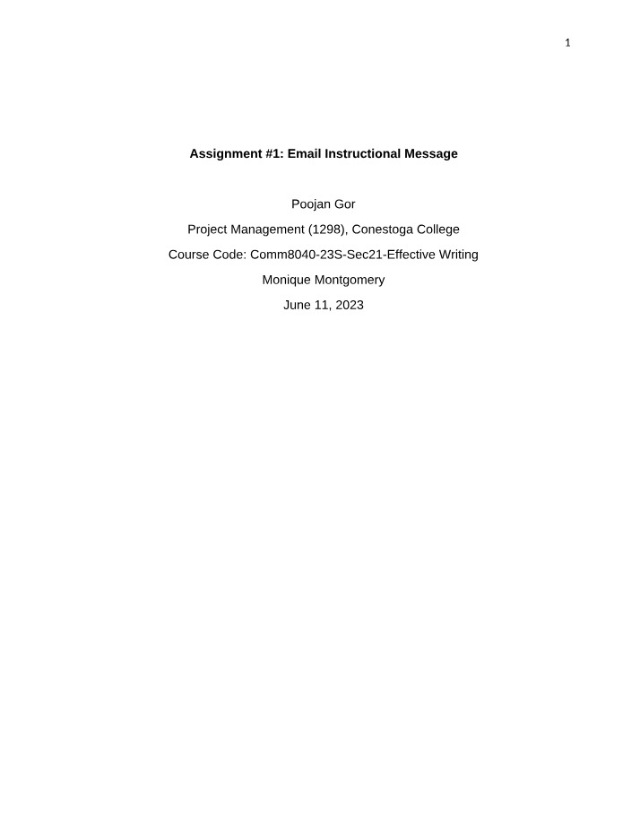 Instructional Email Message (Assignment 1)