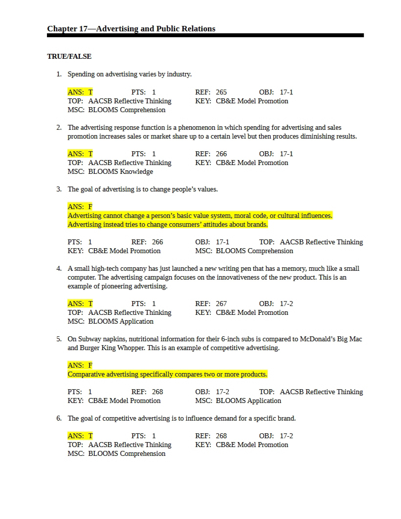 Public Relations and Advertising (Ch 17)