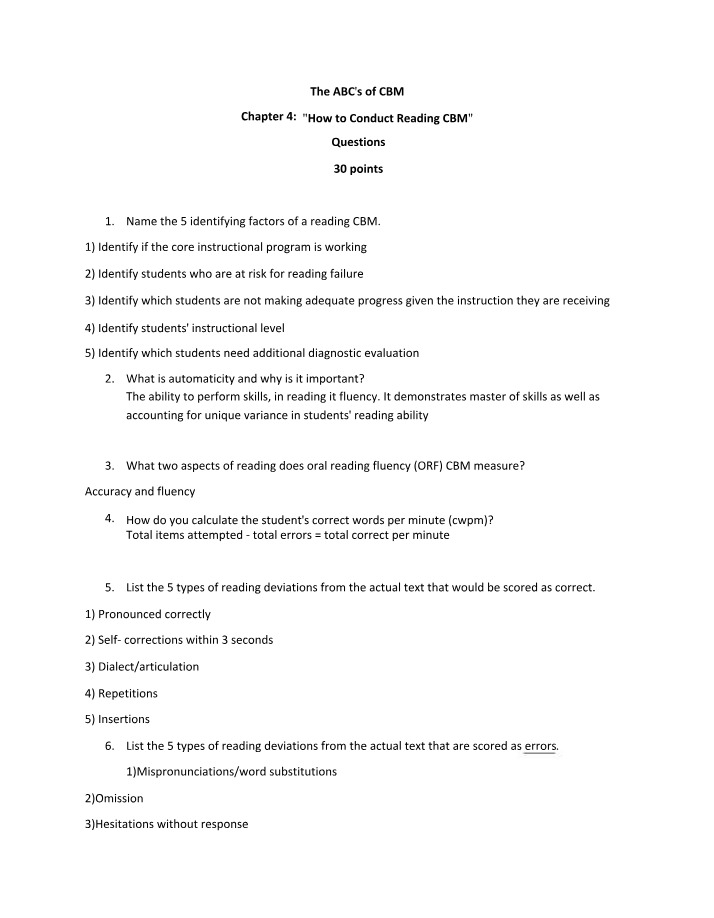 Questions on the ABC's of CBM