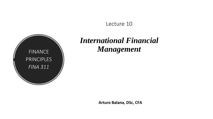 Finance Principles - Lecture 10